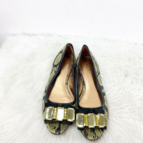 LOGO Lori Goldstein 9 M Womens Green Python Print Embellished Peep Toe Flats - Picture 7 of 10